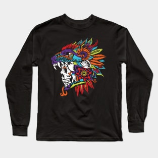 Mexican Aztec Warrior Skull Long Sleeve T-Shirt